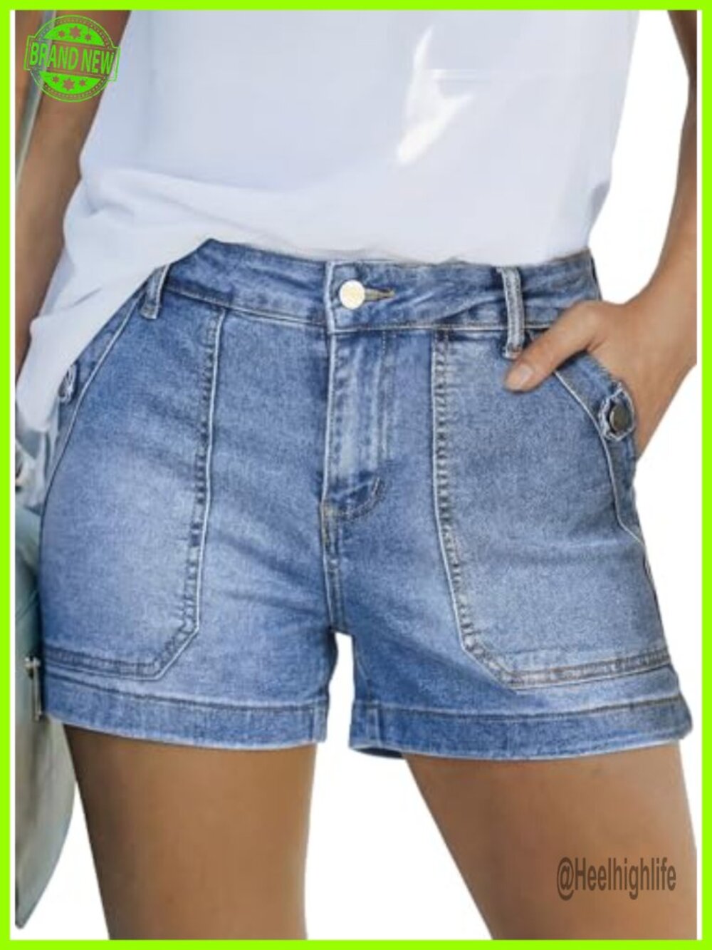 Stretchy High Waisted Denim Jean Shorts - Distressed Casual Trendy
